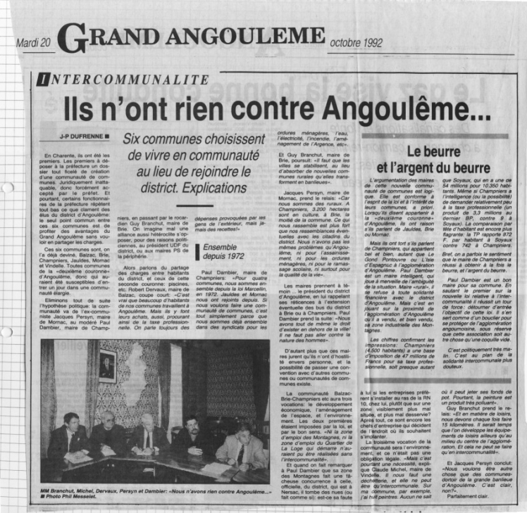 Article de la Charente Libre en même temps que celui de S.O. - On voit de suite la différence ! Déjà la polémique et ça continue en 2008, 16 ans après...