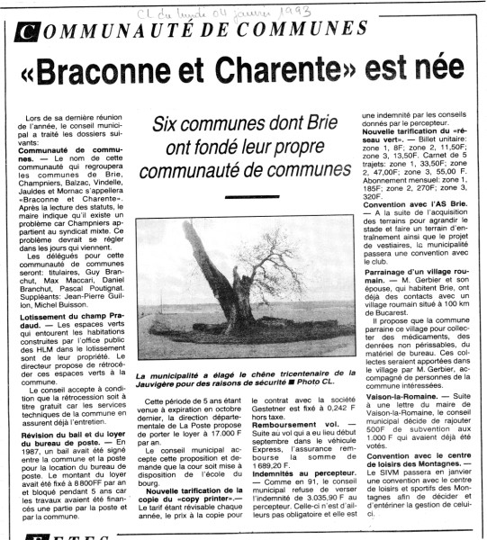 Article de la Charente Libre du 04 janvier 1993