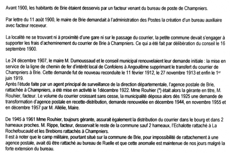 Notes d'Albert LAVOIX, Receveur à Brie, jusqu'au début des années 90, publiées dans le bulletin municipal de Brie en juillet 1984.